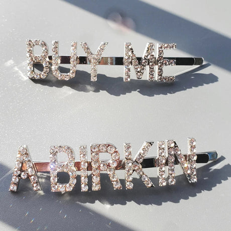 Buy Me A Birkin  Rhinestone  Hair Clips  2pcs/set Funny Hair slide  Ins Hot Words Bobby Pins Hair Jewelry