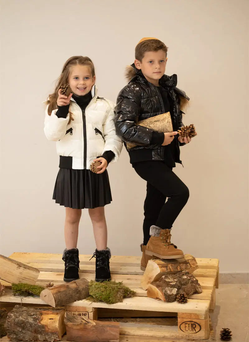 AS Winter kids Down Jackets bomber design coats with nature fur