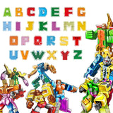 26 GUDI English Letter Alphabet Transformation Robot Dinosaur Deformation Animal Action Figure Learn A-Z Building Block Toys Set