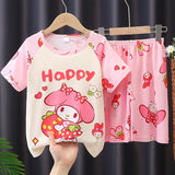 Anime Summer Kids Ice Silk Pajamas Kawaii MyMelodys Kuromis Cinnamorolls Cartoon Short Sleeve Cardigan Loungewear Set