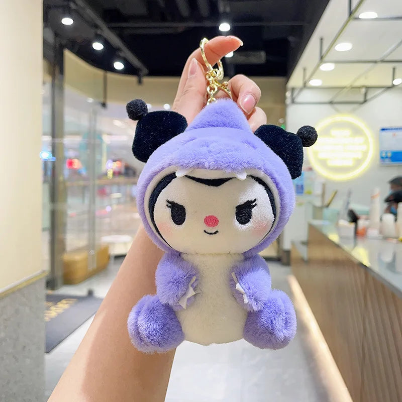 Kawaii Sanrio Plush Keychain Hello Kitty Kuromi Cinnamoroll Melody Plush Toys Doll Dinosaur Series Pendant Decor Kids Toys Gift