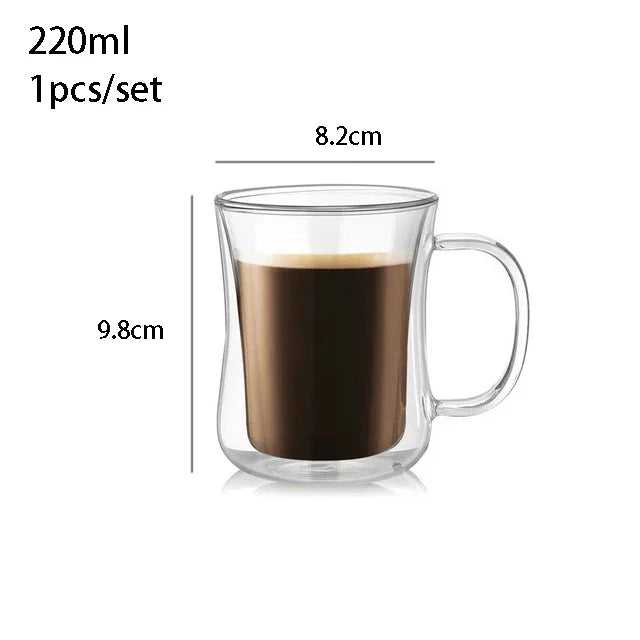 YWDL 200ml Double Wall Glass Coffee Mug Heat-resistant Espresso Cup Thermo Insulated Cup For Latte Cappuccino Tea Drinkware Set