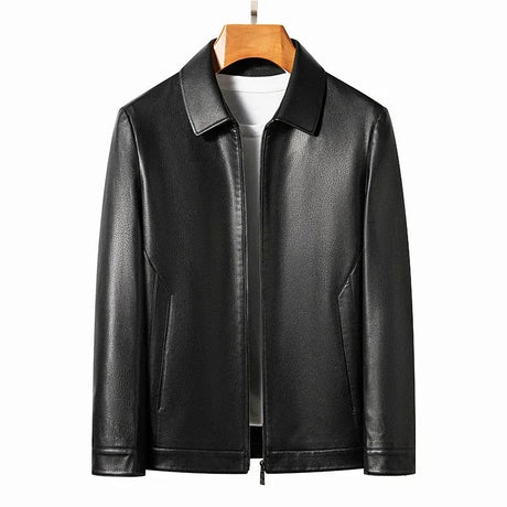 Genuine Leather Clothes Men's Stand Collar Luxury Leather Jacket Autumn and Winter plus Velvet Warm Leisure Simple Leather Coat