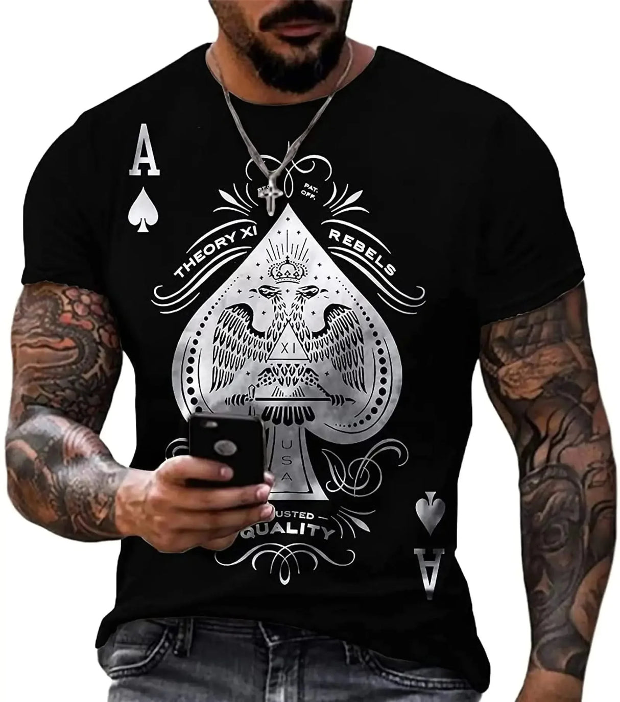 Men's Poker Pattern Printed T-shirt Casual Short Sleeve O-Neck Tops 3D Pattern Summer Men Retro Tee Fun Casual Shirt Clothing