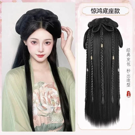 Hanfu Cosplay Wigs Women Black Anime Ancient Chinese Hanfu Wigs Headgear Accessories Hanfu Long Straight Wigs Black Wig Headband