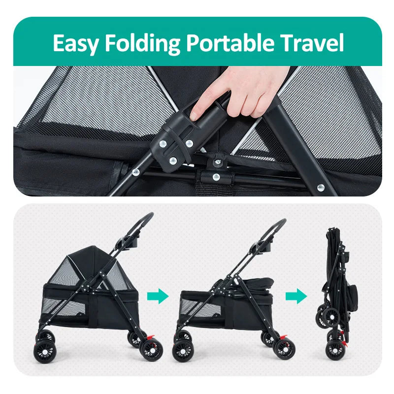 Pet Products Dog Cat Carrying And Strollers Folding Pet Cart Carrier With Wheels Puppy Conveyors Trolley Car For Small Animals