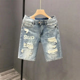 Men's Ripped Denim Shorts Fashionable Summer Slim Shorts Pants with Distressed Ripped Design Holes Korean Style Short Jeans Male