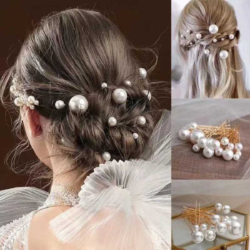 Pearl Flower Hairpin Side Comb Golden Leaf Shaped Alloy Tiaras Wedding Bride Insert Hair Clips Hair Jewelry Bride Headwear