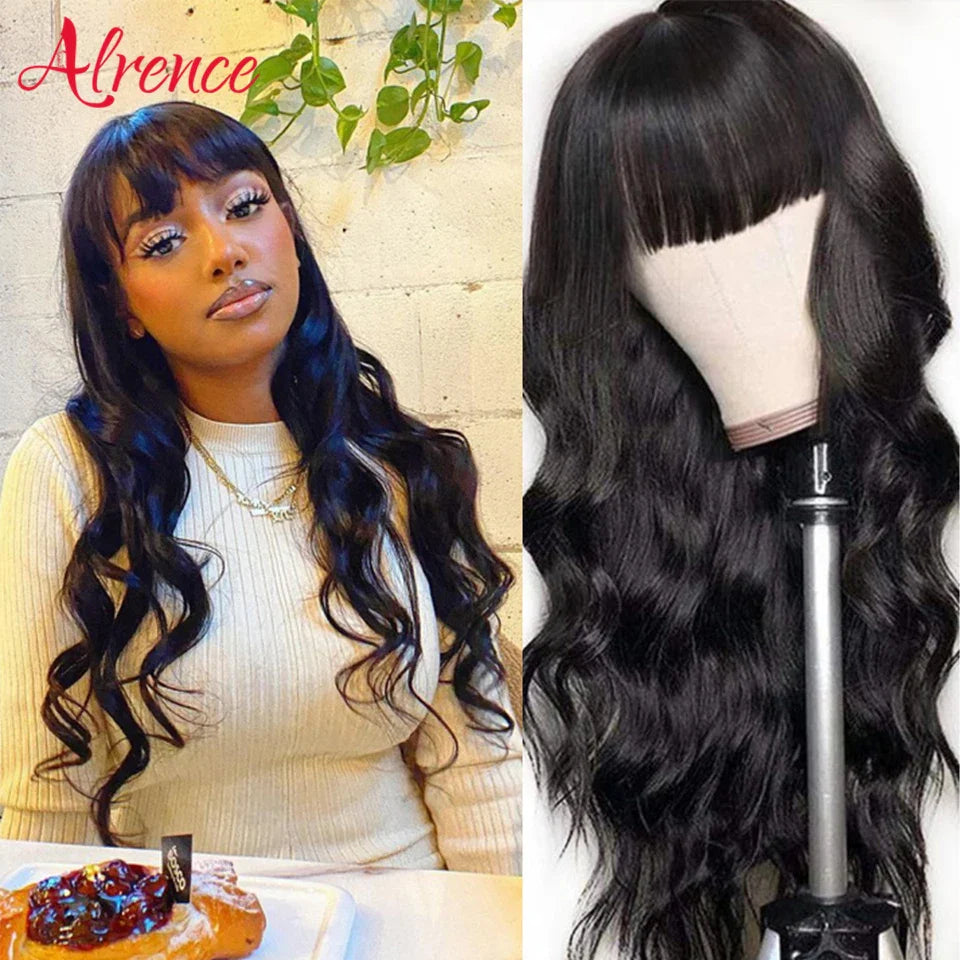 Wig With Bangs Fringe Wigs Human Hair Wig For Women Brazilian 100%Human Hair Sale Bangs Wig Full Machine Made Remy Hair Glueless