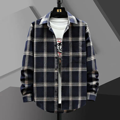 Spring Autumn Men Plaid Shirt Coats New Fashion Versatile Loose Male Clothes Korean Vintage Casual Long Sleeve Cardigans Jackets