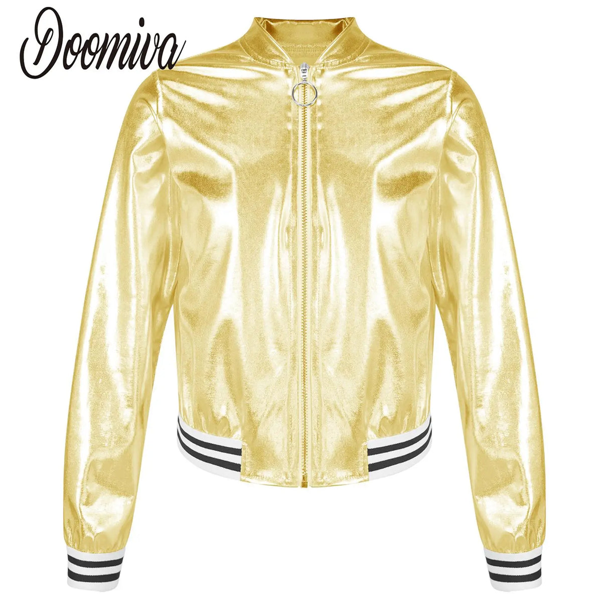 Kids Girls Shiny Baseball Jacket Bolero Disco Blazer Street Dance Wear Long Sleeve Metallic Zipper Bomber Coat Outerwear