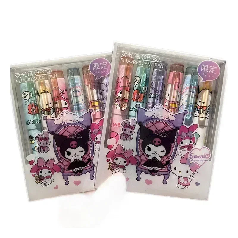 Sanrio 6/12pcs Highlighter New Lolita Series Hello Kitty Kuromi Cute Graffiti Painting Pens Classroom Markers Student Stationery