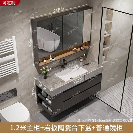 L Light Luxury Bathroom Stone Plate Integrated Bathroom Cabinet Washstand Wash Basin Double Basin Bathroom Cabinet