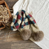 Autumn Winter Warm Children's Scarves Plaid Plush Balls Soft Comfortable Baby Kids Neck Collar Ring Scarf Muffler for Boys Girls