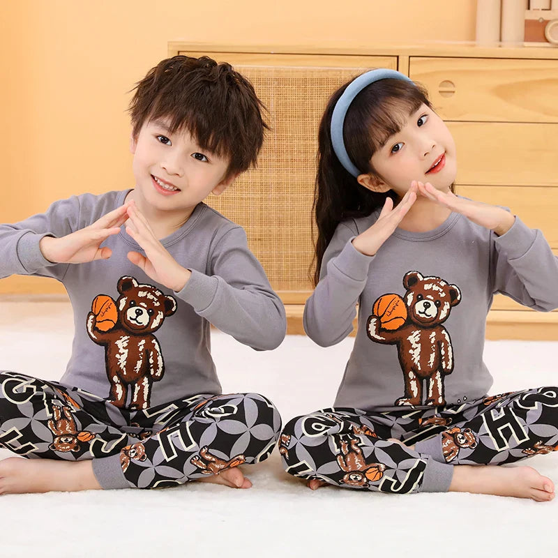 Autumn Cotton Sleepwear Sets for Children Baby Girls Lovely Heart Pajamas 2Pcs Long Sleeve Shirts+Pants Loungewear Kids Clothing