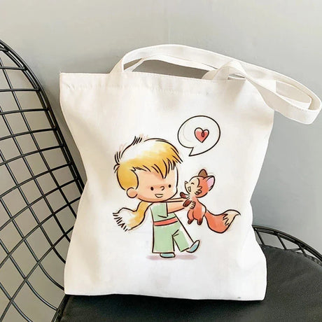 Fashion Trend Cartoon Print Canvas Tote Bag Korea Shopping Bag Ladies Daily Versatile Shoulder Bag Little Prince Pattern Handbag