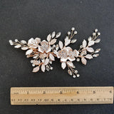 SLBRIDAL Handmade Golden Austrian Crystals Rhinestones Flower Leaf Wedding Hair Clip Barrettes Bridal Headpiece Hair accessories