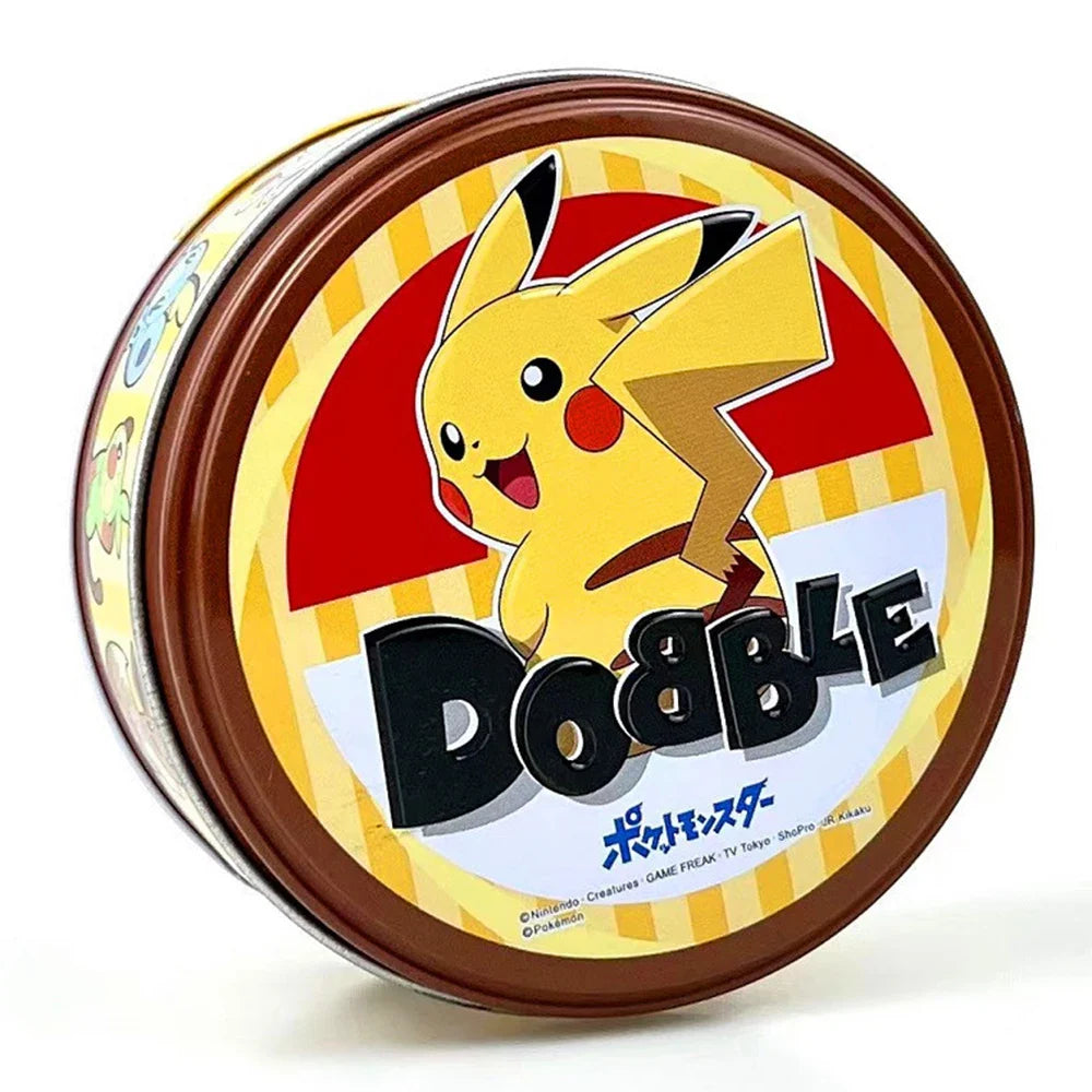 Pokemon Dobble Cards Pikachu Spot It Game Toy with Metal Box Family Board Game Red Sports Animals Holidays Camping Kids Gifts