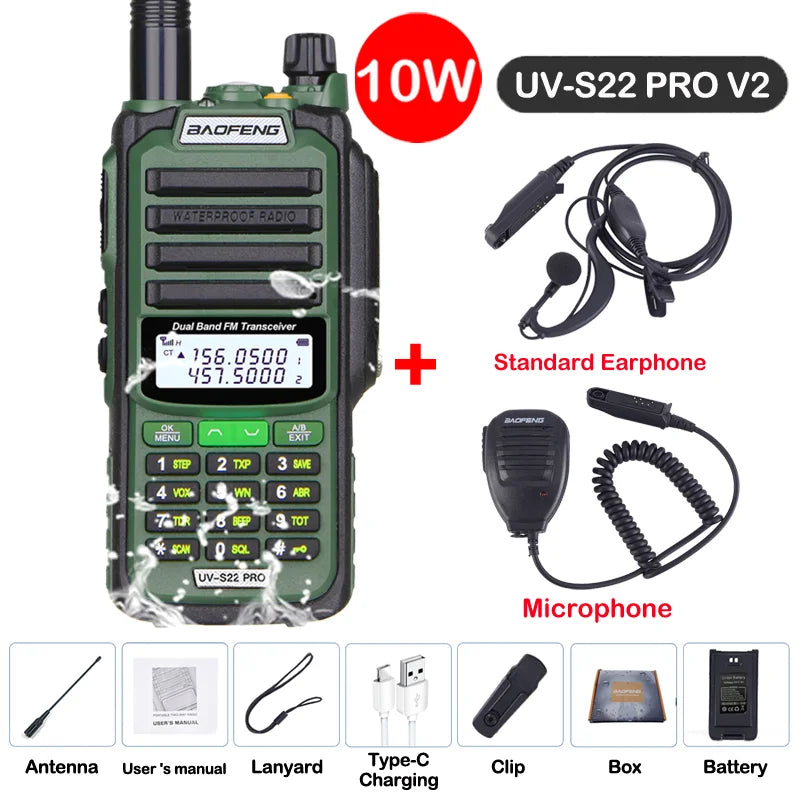 Baofeng UV S22 PRO V2 IP68 Walkie Talkie Waterproof Dual Band 136-174/400-520MHz Ham Radio Upgraded Of UV9R UV5R Pro 50KM Range