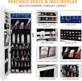 LED Mirror Jewelry Cabinet, Wall / Door Jewelry Organizer Armoire, Full Length Mirror with Jewelry Storage, Over Door Jew