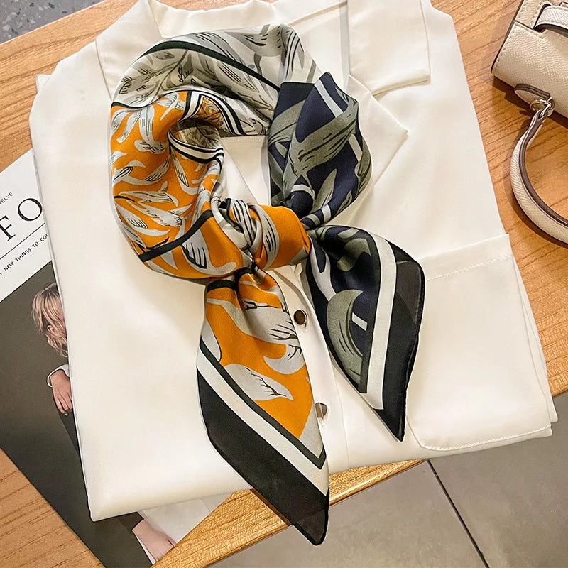 Luxury Brand Women Scarf Summer 70cm Silk Scarves Shawls Lady Sunscreen Beach Shawl Horse Print Square Scarves Muslim Headscarf