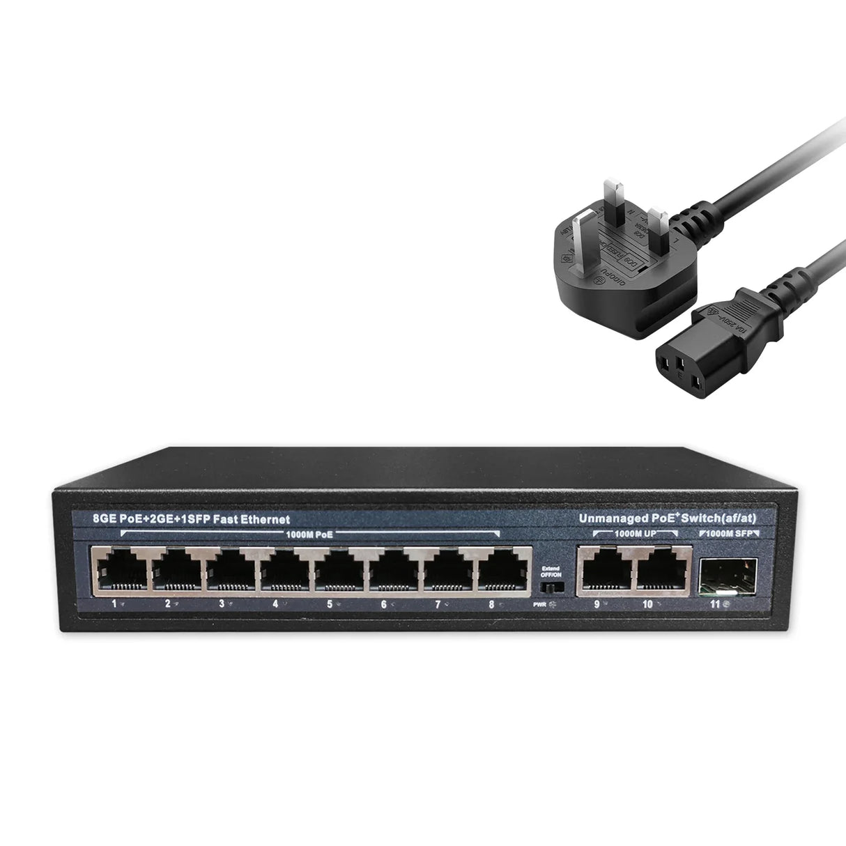 Full Gigabit POE Network Ethernet Switch Unmanaged  Hub 120W 8 POE +2 RJ45 +1 SFP Uplink Ports 1000Mbps 802.3 Af At for CCTV