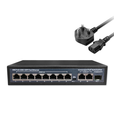 Full Gigabit POE Network Ethernet Switch Unmanaged  Hub 120W 8 POE +2 RJ45 +1 SFP Uplink Ports 1000Mbps 802.3 Af At for CCTV