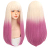 AS  Cosplay Wig With Bangs Synthetic Straight Hair 24 Inch Long Heat-Resistant Pink Wig For Women