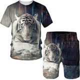 2023 Men T-shirt Set Tracksuit Training Wear Lion Pattern T-Shirt Shorts Casual Suit Oversized 2 Piece Set Sports Men Clothes