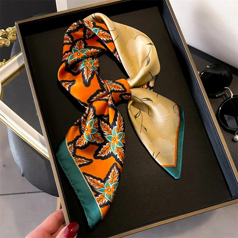 Silk Hair Scarf for Women Fashion Print Shawl Wraps Female Headband Neckerchief 70cm Hand Bag Wrist Foulard Neck Tie Echarpe