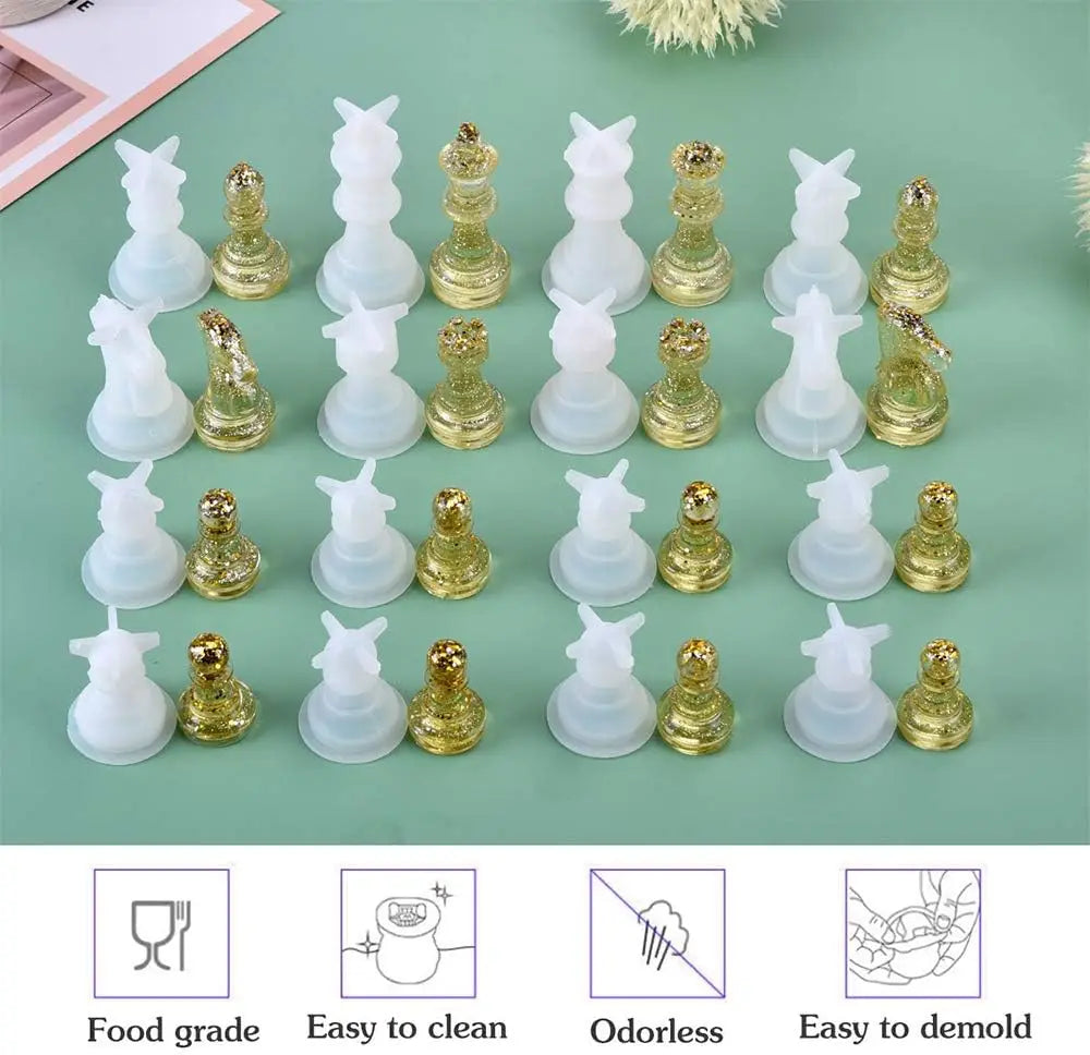 Resin Chess Set Mold with Chess Board Silicone Resin Molds,3D Silicone Chess Resin Mold