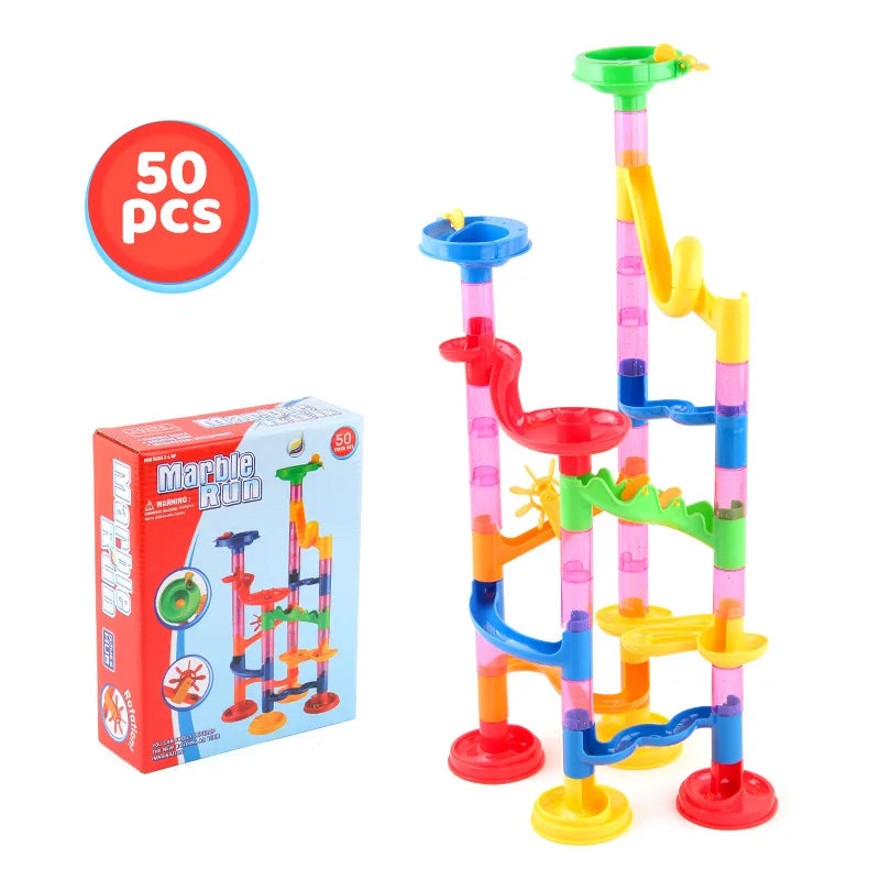 29-197pcs Set DIY Construction Marble Run Race Track Building Blocks Kids 3D Maze Ball Roll Toys Children Christmas Gift