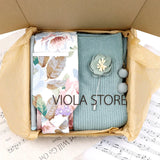 Viola Design 6PCS Gift Box Floral Solid Cotton Sock Tie Sets Clip Pin Cufflinks Hankie Men Wedding Party Daily Cravat Accessory