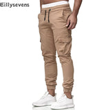 Cargo Pants Mens Multiple Pocket Sports Jogging Trousers Lightweight Hiking Spliced elastic band Outdoor Binding leg sweatpants