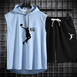 Summer Men's Two Piece Set CasualT-Shirt and Shorts Set Mens Sports Suit Fashion Short Sleeve Tracksuit Hooded T-shirt