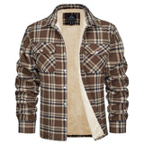 MAGCOMSEN Men's Fleece Plaid Flannel Shirt Jacket Button Up Casual Cotton Jacket Thicken Warm Spring Work Coat Sherpa Outerwear