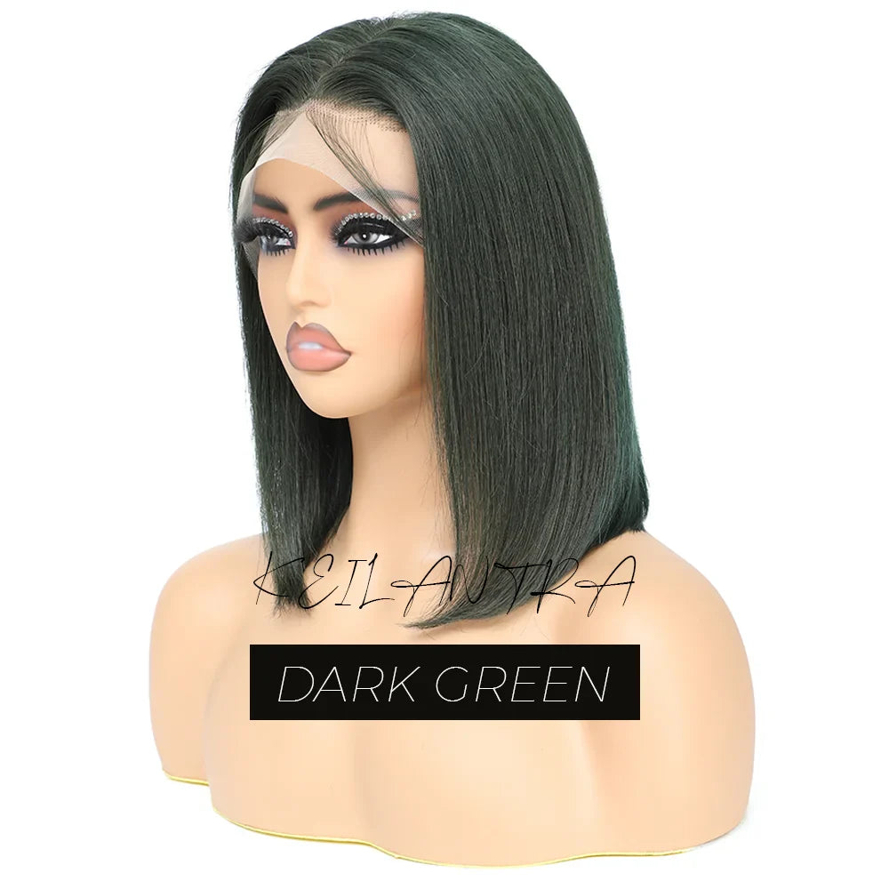 Lime Green Bob Lace Front Wigs Human Hair Wigs Glueless Short Bob Wigs Straight 13X4 Colored Lace Frontal Wigs Rose Neon