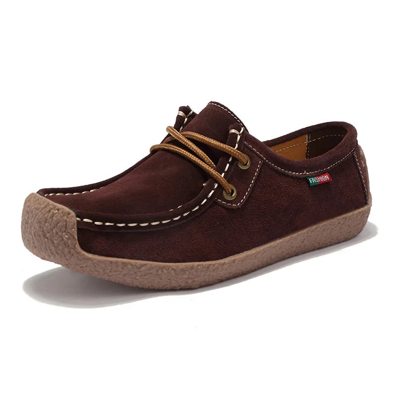 New Arrival Women Casual Shoes 2023 Suede Leather Flats Sneakers Lace Up Moccasins Ladies Shoes Fashion Loafers Plus Size 35-42