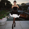 OIMG Black/White Ball Gown Short Mini Prom Dresses Velvet 3D Flowers Mini Tutu Fluffy Cocktail Party Evening Gowns Graduation