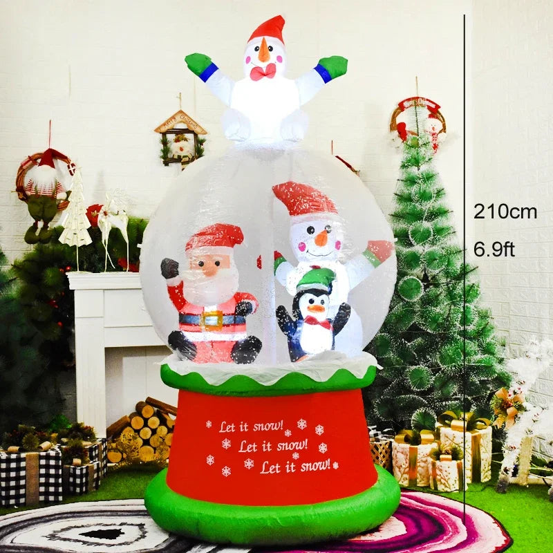 Christmas Inflatable Decoration Santa Claus Snowman Hot Air Balloon LED Lighted Snowing Inflatable Toy New Year Xmas Party Decor