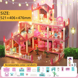 3d Assembly Diy Doll House Miniature Model Doll House Accessories Villa Princess Castle Led Lights Girl Birthday Gift Toy House