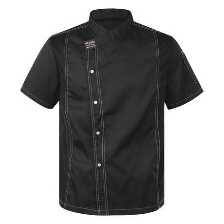 Unisex Chef Jacket Short Sleeve Restaurant Waiter Uniform Kitchen Cook Chef Shirt with Pocket Canteen Cake Shop Cafe Costumes