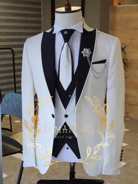 Suits For Men 2022 Latest Design Blazer Sets Black White 3 Piece Trajes De Hombre Luxury Fashion Prom Party Dress Wedding Tuxedo