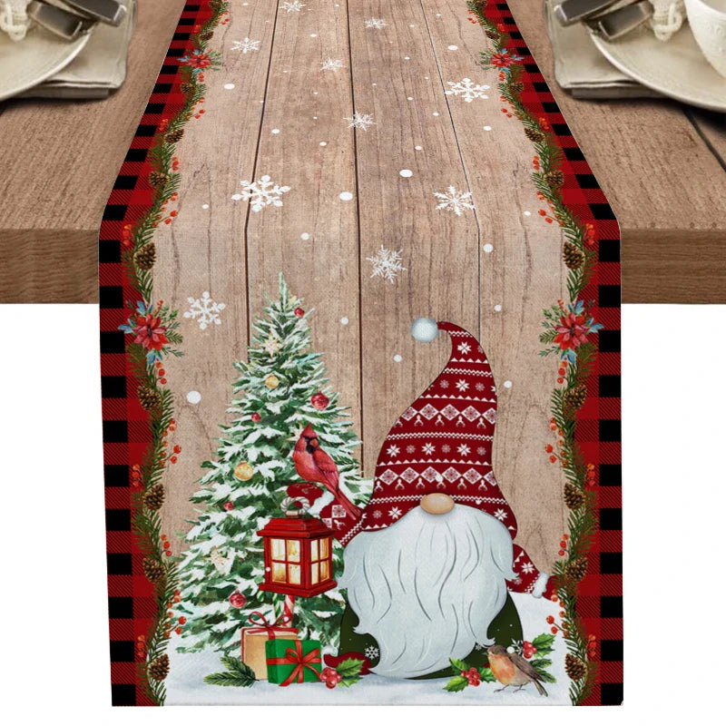 Christmas Tree Snowman Linen Table Runners Kitchen Dining Table Decor Farmhouse Navidad Xmas Winter Table Runners Wedding Decor