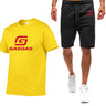 Motorcycles GasGas Summer Men's Sportswear Shorts Set Short Sleeve Breathable Grid T-Shirt Shorts Casualwear Basketball Training