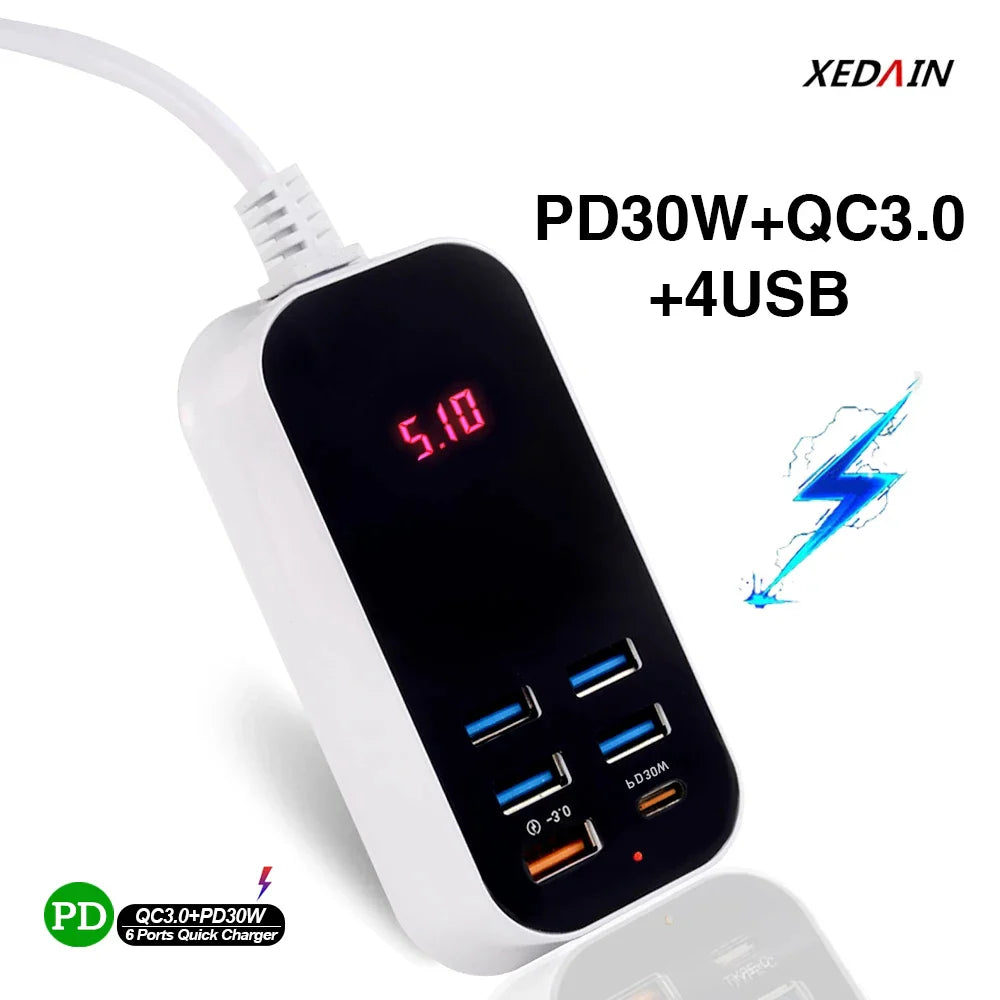 Multiple USB Charger PD 30W Type C Fast Charger Quick Wall Chargers Power Adapter 3.0 Charger UK EU US Plug Mobile Phone Charger