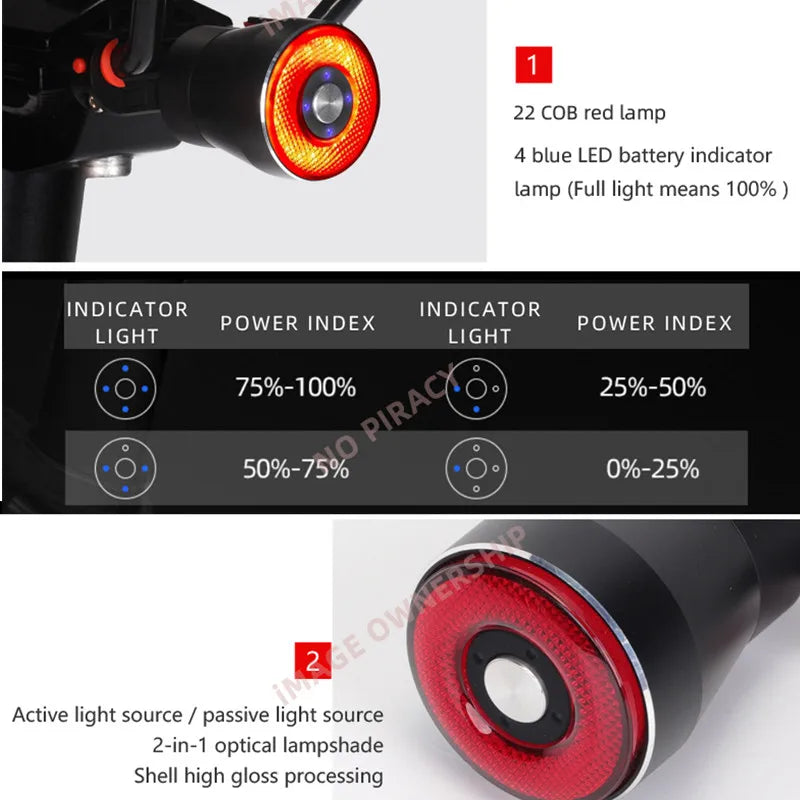 Saddle Version Taillight Bicycle Auto Smart Brake Sensing Taillight Safety Warning Light Brake Taillight Ambient Light Sensing