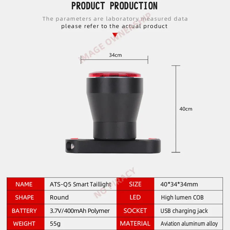 Saddle Version Taillight Bicycle Auto Smart Brake Sensing Taillight Safety Warning Light Brake Taillight Ambient Light Sensing