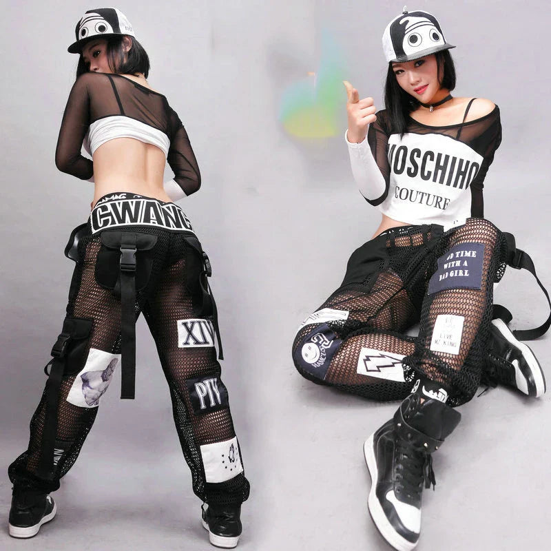 Jazz Dance Costumes Sexy Mesh Pants Hip Hop Clothing Adult Street Dancing Trousers Nightclub Modern Party Dance Stage Outfit