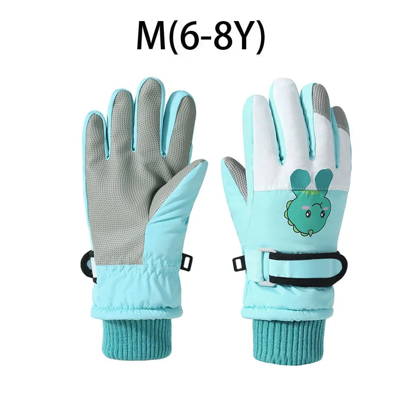 Cartoon Kids Gloves Thickened Warm Winter Ski Five-Finger Gloves for Children Windproof Boys Girls Snow Accessories 4-12 Years